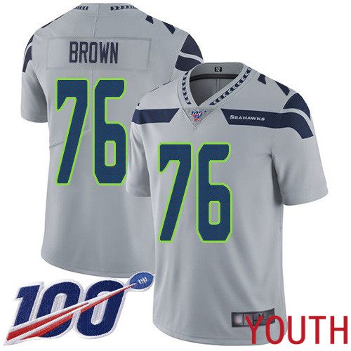 Seattle Seahawks Limited Grey Youth Duane Brown Alternate Jersey NFL Football #76 100th Season Vapor Untouchable